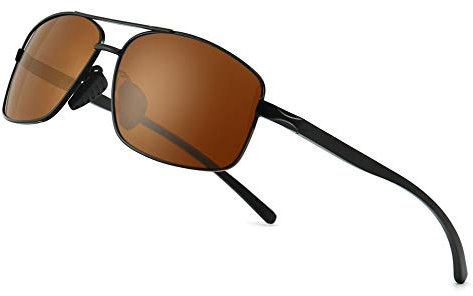 SUNGAIT Ultraleichte Rechteckig Sonnenbrille Herren Polarisierte UV400-Schutz (Black Frame Brown Lens) Metallrahmen -SGT458 HEKCUK