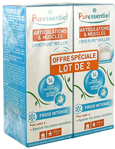 Puressentiel - Articulations & Muscles - Cryo Pure Roller aux 14 Huiles Essentielles - Effet froid intense rapide et durable - Lot de 2 x 75 ml