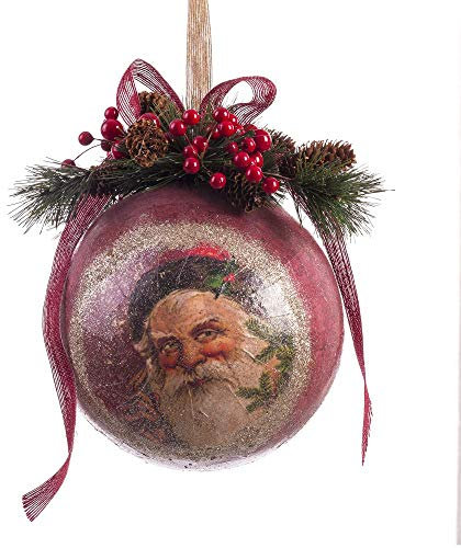 Lolahome Weihnachtskugel mit Zapfen und rotem Vogel, Durchmesser 18 x 23 cm