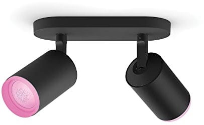Philips Hue White & Color Ambiance Fugato 2er Spot schwarz 2x350lm, dimmbar, 16 Mio. Farben, steuerbar via App, kompatibel mit Amazon Alexa (Echo, Echo Dot), alte Generation