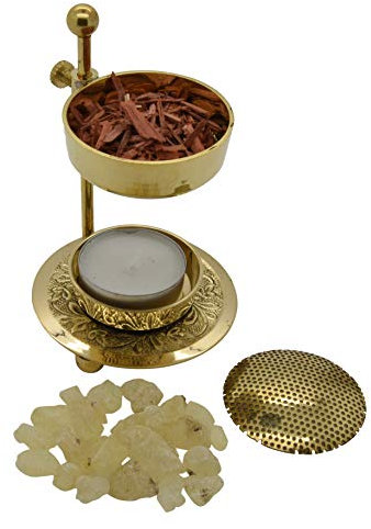 AMAHOFF Weihrauchbrenner höhenverstellbar - Gold Messing Räuchergefäß höhenverstellbar zum Räuchern von Weihrauch oder Harzen inkl. Starterkit