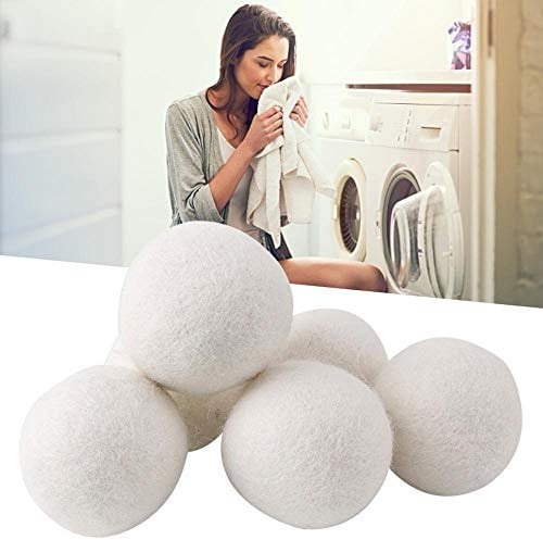 Wool Dryer Balls 6 Pack, Natural Fabric Softener 100% Organic Premium New Zealand Wool, Chemical Free and Reduces Wrinkles, 1000+ Loads, Baby Safe, Saving Energy & Time, 2.36 Inch, 6 Count (White)