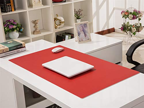 Liveinu Tapis de Souris Bureau Hydrorésistant Multifonction Gaming Mousepad Grand Tapis de Souris Gamer Tapis de Bureau Anti-Glissant Surface Cuir pour Ordinateur et Ordinateur Portable Rouge