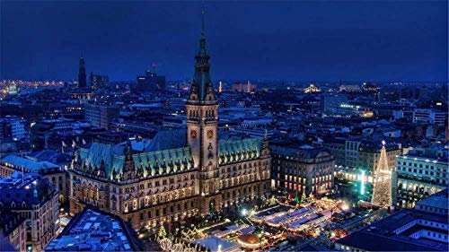 MeDnn 5D Stickerei Gemälde Hamburg Nachtansicht Stadt Nacht Strass Klebte DIY Diamant Malerei Kreuzstich Home Art Decor 40X50CM