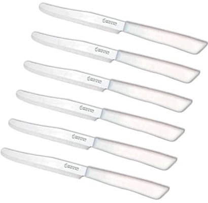Tredoni 6 Coltelli da Cucina - 11cm Acciaio Inossidabile Italiano Coltello Posate da Verdure/Bistecca/Tavola Seghettato, Punta Arrotondata (Bianco)