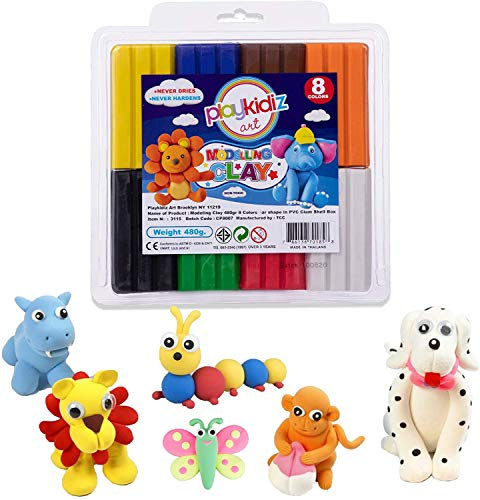 Playkidiz Kit polimérica, Herramientas y Accesorios para plastilina de polímero, Arcilla para modelar para Hornear en Horno, Manualidades para niños, Multicolor, Medium (.)