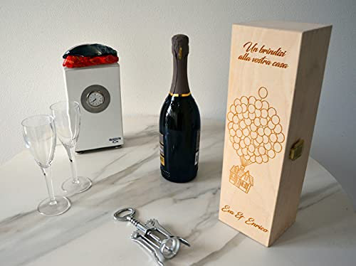Guizzo Creart - Porta Bottiglie di Vino a Tema Valida come Idee Regalo, Scatola Portabottiglie Vino in Confezione 35.4x10.4x9.5 cm + Scritta Personalizzata, Porta Vino Scatola Legno, Box Made in Italy