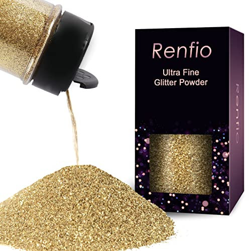 Renfio Glitzer Powder, 2.11 Oz (60g) glitzer gesicht, 1/128 0.008 0.2mm Ultra Fine Glitzerpulver For Garten Deko, Glitzer Basteln, Nail Powder, Body Glitzer Haare - Champagner Gold