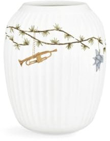 Kähler Design Hammershøi Weihnachts-Vase aus Porzellan in Weiß mit Aquarelldekorationen, Höhe: 21 cm