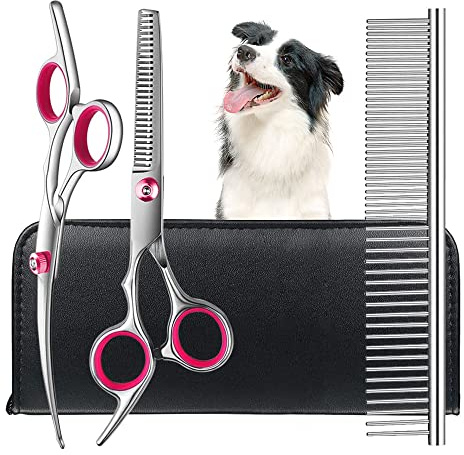 Kaket Fellschere für Hunde, Fellpflegeschere, Effilierschere, gebogene Schere, Edelstahl Haustierpflege