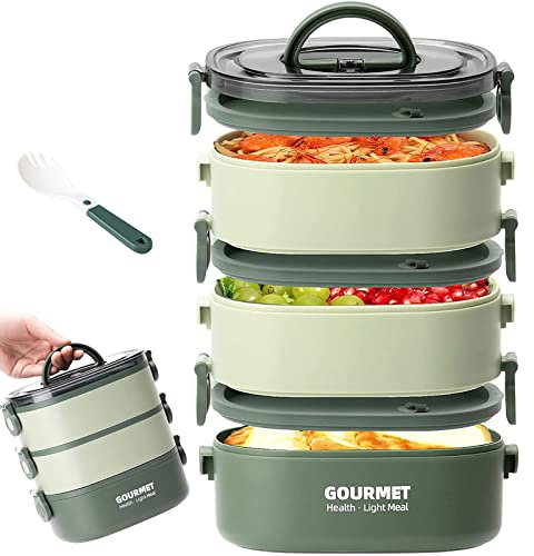 Food Box 2000ML 3-Tier Stackable Box for Adults & Kids Sealed Leak-Proof Food Box Portable Students Workers Food Container for Home Office School Camping