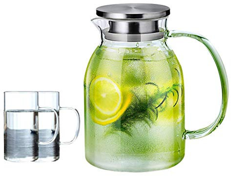 Muteiki Jug D'Acqua, Brocca D'Acqua Fresca Set Di Brocca in Vetro Resistente Al Calore Jug Brocca Tè Alla Brocca Di Capacità per Succo Di Succo, Bevandede o Calde/Clear-A/12.5X20Cm
