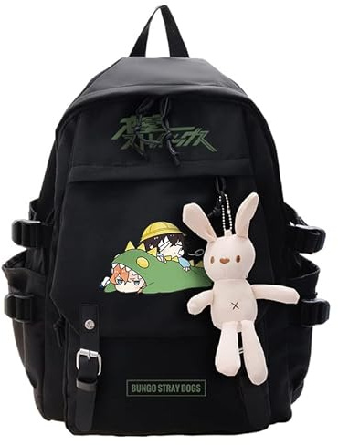 Tongyundacheng Anime Rucksack Bungo Stray Hunde Schüler Schultasche Dazai Osamu Nakahara Chuuya Druck Cartoon Reise Tagesrucksack mit Anhänger für Jungen Mädchen
