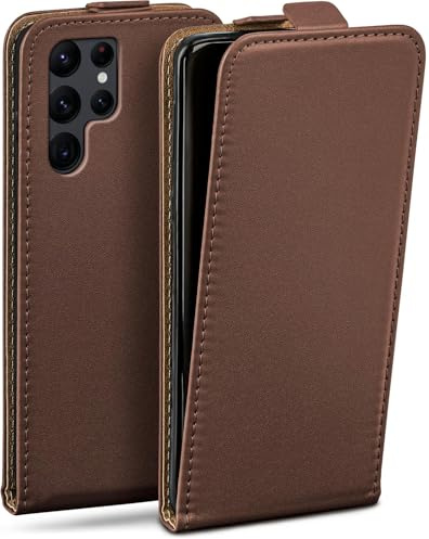 moex Flip Case für Samsung Galaxy S22 Ultra Hülle klappbar mit 360 Grad Schutz, Handyhülle mit Displayschutz, PU Leder Handytasche Lederhülle, Flip Case Cover Klapphülle, Dunkelbraun