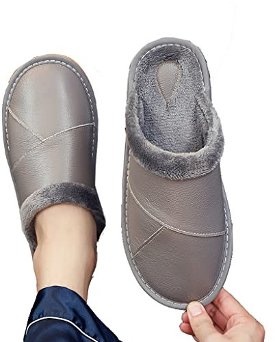 Samnuerly Kuhfell-Heimpaar-Baumwollhausschuhe Herren-Winterhaus Plus Daunen Warmer weicher Boden (Color : A, Size : 25(35-36)) (A 28(4142))