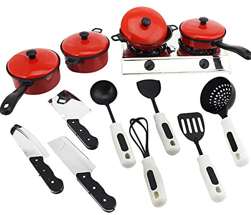 Factorys Kinderspielhaus Simulation Rotes Geschirr Küchenspielzeug 13 Sätze Babyküchenspielzeug (Pink, One Size)