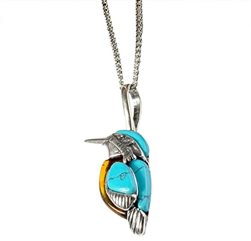 Women Necklaces Pendants for St Patrck Day Nature Vintage And Americans Turquoise Bird Silver Necklace Bird European Style Necklaces & Pendants V Necklace for Girls (A, One Size)