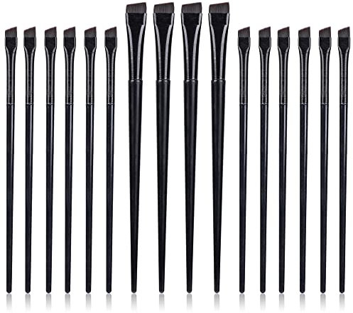 Lot de 12 pinceaux fins pour eye-liner fins et 4 pinceaux biseautés pour sourcils, pinceau de maquillage professionnel pour les yeux, noir