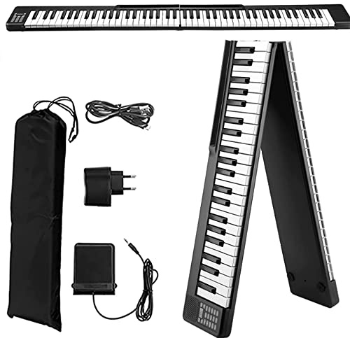Foldable Keyboard Piano,Portable 88 Keys Full-size Digital Piano with Bluetooth and 1750mAh Battery Support App Intelligent Unction USB/MIDI Controller, for Beginner/Kids/Adult (black)