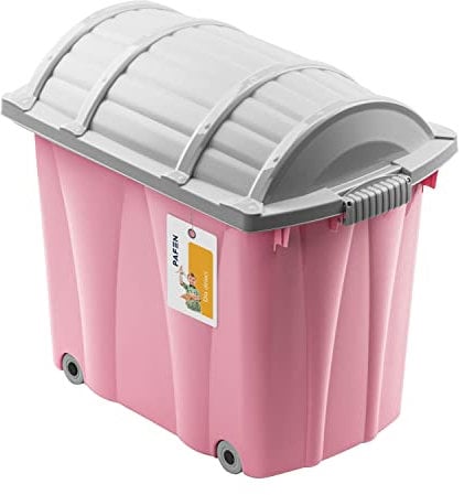 PAFEN Piraten Spielzeugkiste 62l mit Rollen - Schatzkiste 58 x 51 x 37,5cm - Spielzeugbehälter mit Deckel Aufbewahrungsbox für Kinder Ordnungsbox, Rosa