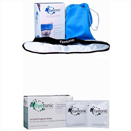 Eyetonic mask for Dry Eye/Blepharitis with Removable Washable Cover Plus 2 Boxes of Eyelid Wipes with Aloe Vera 20 Wipes per Box…