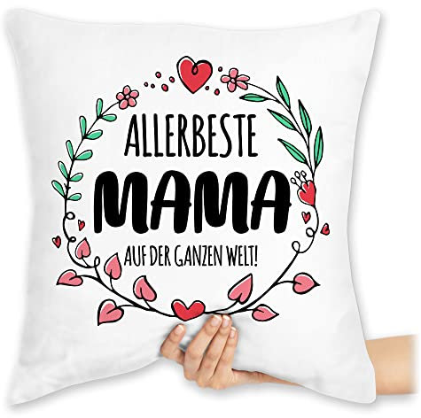 Kissen 40x40 Zierkissen - Allerbeste Mama auf der ganzen Welt - 40 x 40 cm - Weiß - Geschenk Muttertag Mutter Beste mom lieben Mutti ist die Mami muddi muttertags muttertagsgeschenk Mommy Mamas