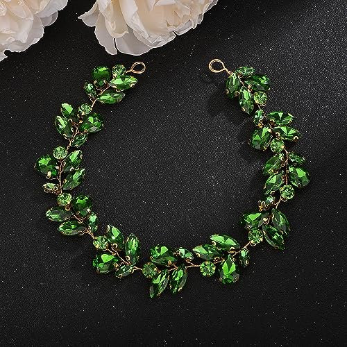 Deniferymakeup Bride Wedding Rhinestone Crystal Hair Vine Handmade Bridal Rhinestones Headband Wedding Hair Accessories for Brides Vintage Headpieces for Women Girl Party Prom Birthday (Green)