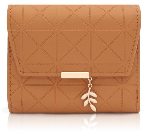 REETEE Damen Geldbeutel aus Weichem Veganem Leder Kleine Portemonnaie Damen mit Vielen Fächern, Mini Portmonee Damen mit Münzfach und Kartenfächer Frauen Geldbörs (B-braun)