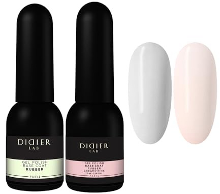 DIDIER LAB Premium Rubber Base Gel Set - HEMA & TPO Free - Clear & Creamy Pink - Extra Strong Nail Strengthener Repair for Damaged Nails - Long Lasting UV/LED Base Coat - Self-Leveling Formula - 2pcs