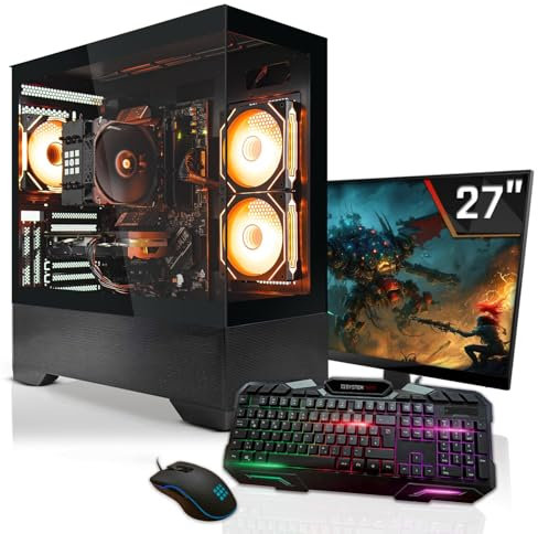 SYSTEMTREFF Gaming Komplett PC Set AMD Ryzen 9 9900X3D 16x5.5GHz | Nvidia RTX 5090 32GB | 2TB M.2 NVMe | 32GB DDR5 RAM | Windows 11 | 27 TFT Monitor | Desktop Paket Computer für Gamer