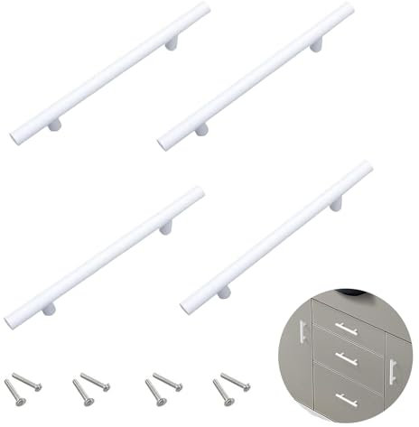 DtosbvOQ 4 Stück Möbelgriffe 128mm T-Stangengriffe, Küchengriffe, griffe für küchenschrän, Türgriffe Küche Schrank, für Küchenschranktüren, Schrankgriffe, Schubladengriffe, Türgriffe Weiß