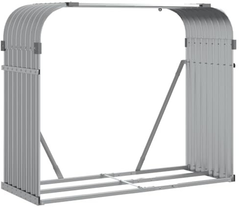 vidaXL Porte-bûches, Support à Bois de Chauffage avec Rangement, Étagère à Bois de Chauffage Extérieur, Gris Clair 120x45x100 cm Acier Galvanisé