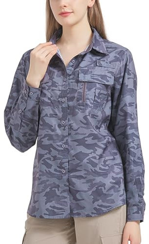 yeyity Damen Hemdbluse UPF 50+ UV Schutz Langarmshirt Outdoor Wanderhemd Safari Kleidung Atmungsaktiv Quick Dry Casual Tops Sport Oberteile Camo M
