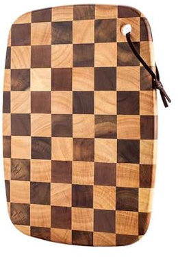 Tagliere in legno di acacia a scacchi, motivo a scacchi, spesso, da macellaio, da cucina, salumi, formaggi, pane, sushi, vassoio da portata per carne, frutta, verdura, preparazione di pasti (ovale)