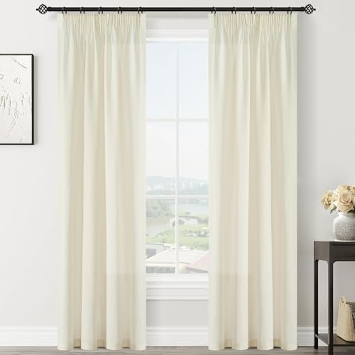 MRTREES gardinen mit kräuselband Hellbeige 2er Set, Vorhang 240x132 cm, transparent vorhänge Wohnzimmer Schlafzimmer modern elegant