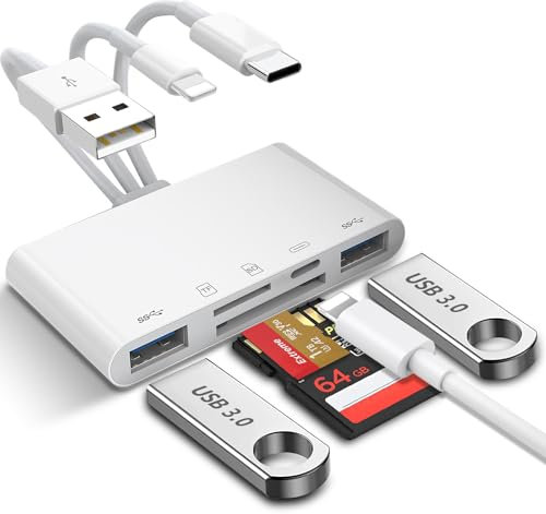 5-in-1 Memory Card Reader, [MFi Certified] SD Card Reader for iPhone iPad, SD/Micro SD Camera to iPhone Adaptor USB OTG Adapter Supports SD/Micro SD/SDHC/SDXC/MMC/TF Cards