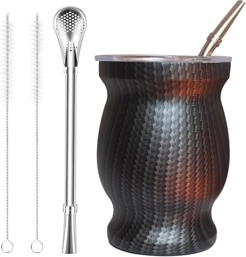 Beruth Bombilla Yerba Mate – Tasse à thé en acier inoxydable de 237 ml avec couvercle multifonctionnel, deux pailles et brosses de nettoyage, tasse à café à double paroi, isolation thermique,