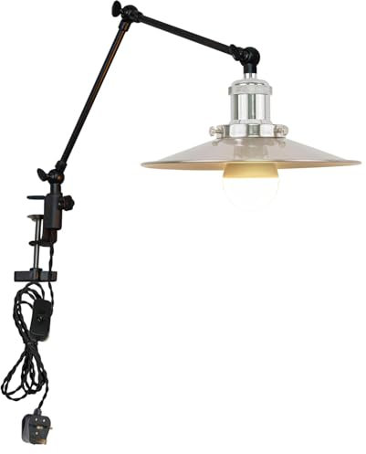 FSLiving Clip on Reading Light, Dimmable Swing Arm Desk Lamp, Industrial Clamp Lamp for Reading Bedside Bookshelf Office(TD-TB2773-C)