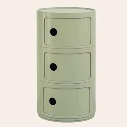 WEIDPHL Table De Chevet Ronde, Table De Chevet avec 3 Tiroirs, Table D'appoint, Armoire De Rangement avec Porte Coulissante pour Salon, Chambre À Coucher, Salle De Bain,Matcha Green