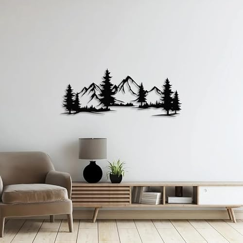 NORTH KAISER Metall Wandkunst | Wanddekoration Bergwald Silhouette | Große Wandskulptur für Wohnzimmer, Schlafzimmer, Heimbüro (Schwarz, 60 x 23 cm)