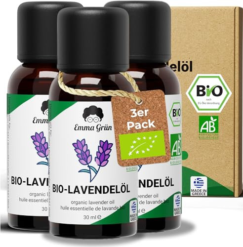 Emma Grün® Bio Lavendelöl Ätherisches Öl [100% Naturrein] - Zertifiziertes Lebensmittel zum Einnehmen - Ätherisches Lavendel Öl Bio - Lavender Essential Oil 3x 30ml - Ätherische Öle Naturrein