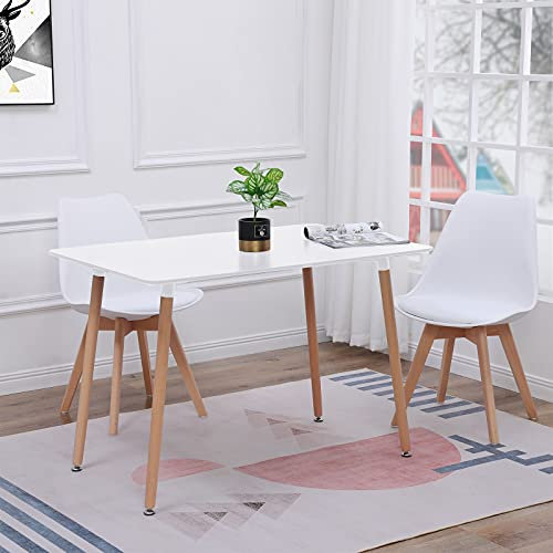 FURNITABLE Esszimmergruppe Esstisch mit 2 Stühlen Essgruppen, Rechteckig 110cm Küchentisch-Set und 2er Set Esszimmerstühle für Wohnzimmer Küche Büro (Weiß Tisch+2 Weiß Stühle)