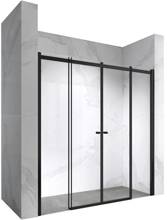 Moments of Glass Schiebetür Duschabtrennung Kaylee 170x195 cm, Nischentür in Schwarz, 6mm durchsichtigem ESG-Sicherheitsglas, Duschabtrennung für Duschnische