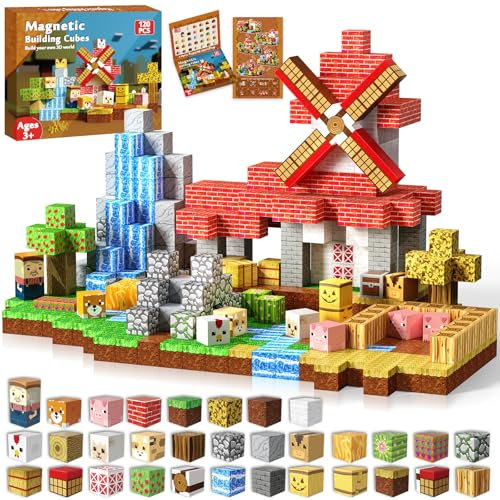 Goody King Magnetic Blocks, 120Pcs Magnetic Building Tiles Stacking for kids Boys and Girls Aged 3 4 5 6 7 8 Years Old Learning Educational Toys as A Birthday Xmas Gifts