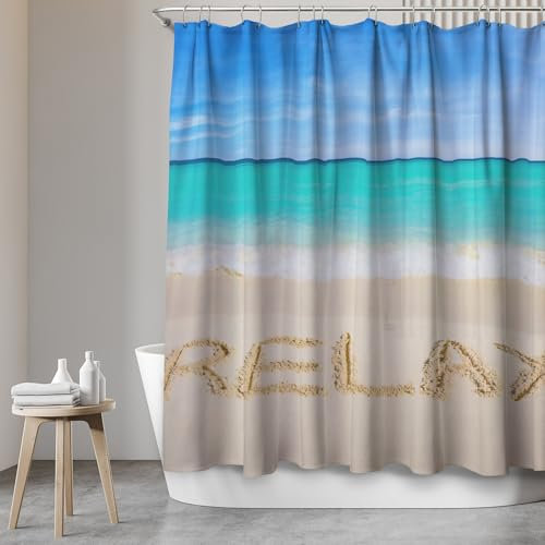 SANFINO® Duschvorhang 180x200 inkl. 12 Ringe - Wasserdichter Duschvorhang mit Motiv für Badewanne und Dusche, Anti-Schimmel & Antibakteriell, Öko-Tex Zertifiziert - Take it Easy