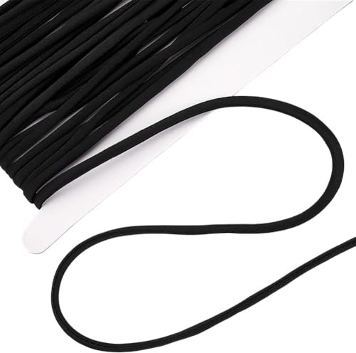 FINGERINSPIRE 10m Cordon D'Ameublement Recouvert de Satin Noir Cordon Décoratif Tressé 5mm Fil de Soie Satiné Cordon en Polyester Satiné pour la Fabrication de Bijoux Bracelets Colliers Fils de Perles