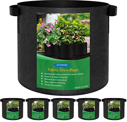 Joyzakzak 5 Stück Stofftopf 11l/20l/30l Hochwertigen Tomaten Kübel,Reißfesten Stoff Pflanzsak Pflanzsäcke Vliesstoff Pflanztasche Stofftöpfe mit Griffe für Kartoffeln,Tomaten& Erdbeere-11.36l