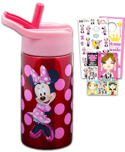 Disney Bouteille d'eau Minnie Mouse en acier inoxydable pour filles – Ensemble avec bouteille d'eau réutilisable Minnie Mouse pour la maison, l'école, plus des autocollants, plus | Bouteille d'eau