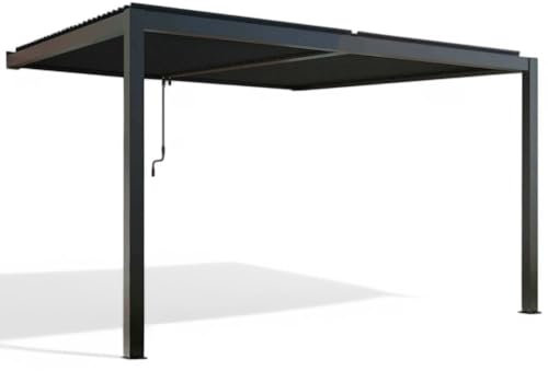 Briconess.com Pergola bioclimatica in Alluminio 3x4 mt addossata a Parete con lamelle frangisole - Antracite
