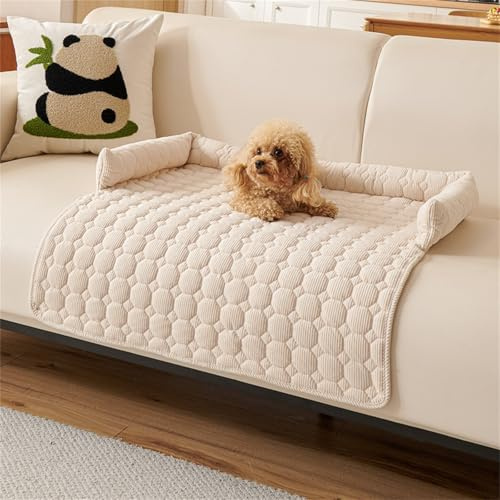 AQCQDQ Hundedecke Sofa, Bettschlange Hundedecke Sofa mit Rand, Hundedecke Katzendecke Waschbar, rutschfest Hundekissen, für Boden, Bett, Sofa, Auto Kofferraum (Beige,75 * 75 cm)